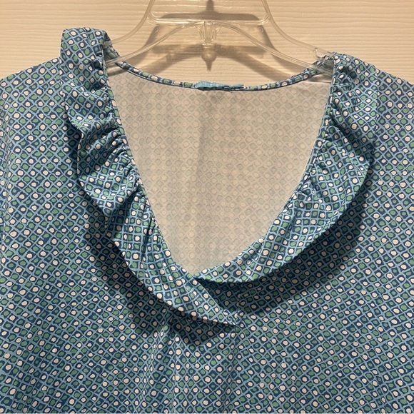 J. McLaughlin Durham Top Women’s Sz XL Blue Catalina Cloth Ruffle 3/4 Sleeve - Picture 3 of 8